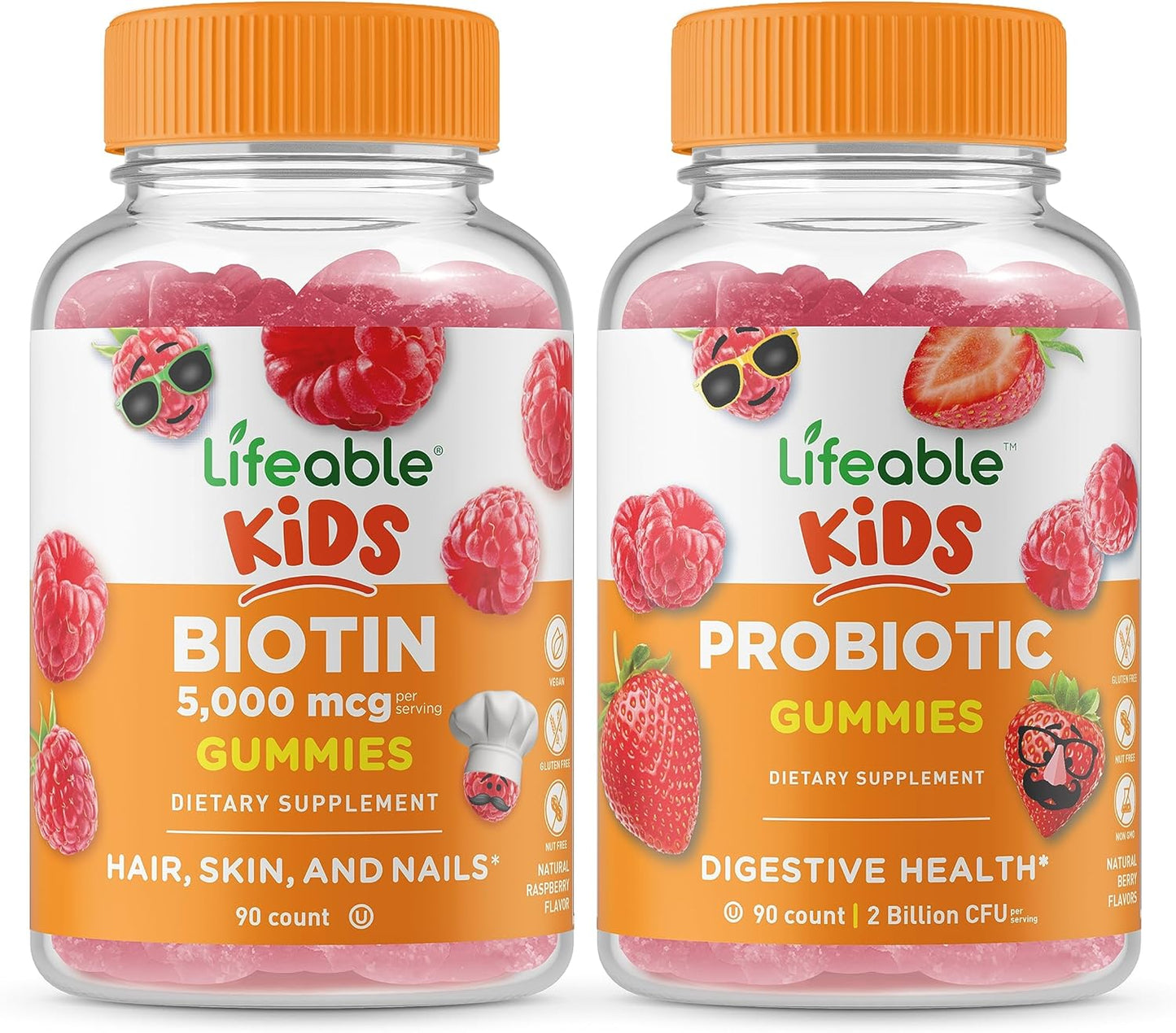 Kids Biotin and Probiotic Gummies Bundle - Delicious Vitamin Supplement, Gluten-Free, Non-GMO, Chewable Gummy with 2 Billion CFU
