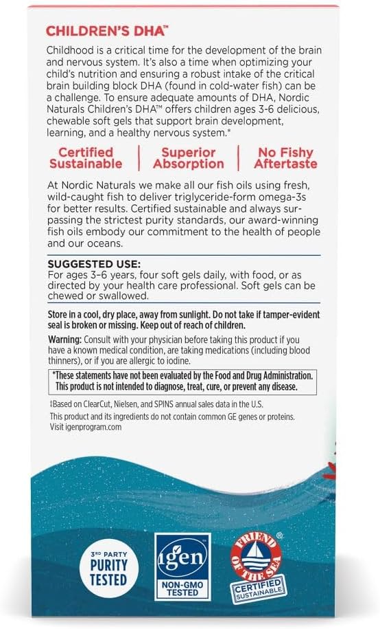 Kids' Brain Boost: Nordic Naturals Children’s DHA Strawberry Soft Gels - 250mg Omega-3 EPA & DHA - Non-GMO - 30 Servings