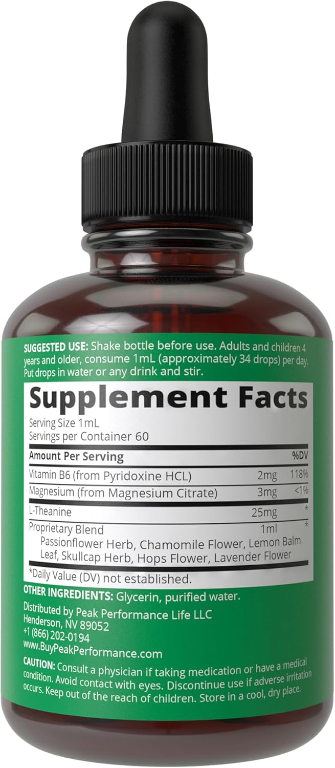 Kids Calm Liquid Drops with Chamomile & Magnesium for Relaxation & Optimal Sleep - No Bitter Taste, Sugar Free, Non-Habit Forming Vegan Supplement