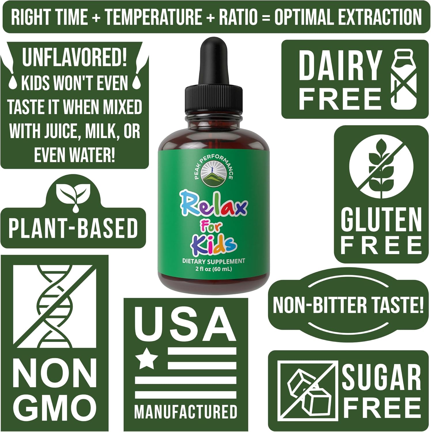 Kids Calm Liquid Drops with Chamomile & Magnesium for Relaxation & Optimal Sleep - No Bitter Taste, Sugar Free, Non-Habit Forming Vegan Supplement