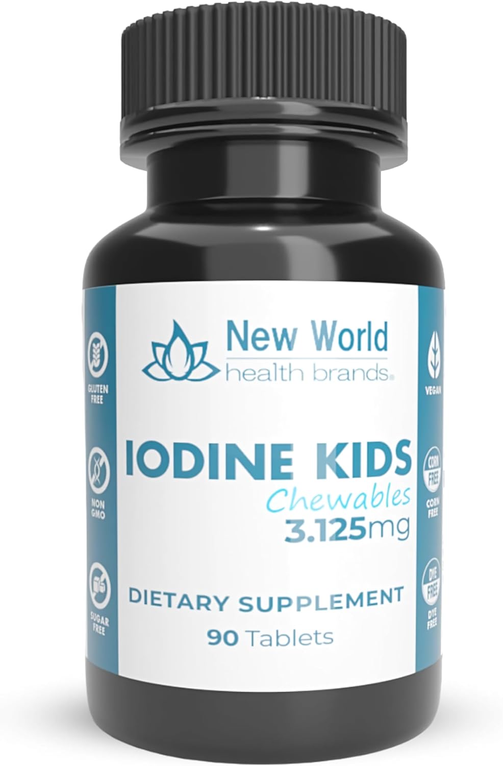 Kids Chewable Iodine Tablets 3.125mg - 90ct for Thyroid & Metabolic Health | Easy to Swallow Kids Iodine Supplement
