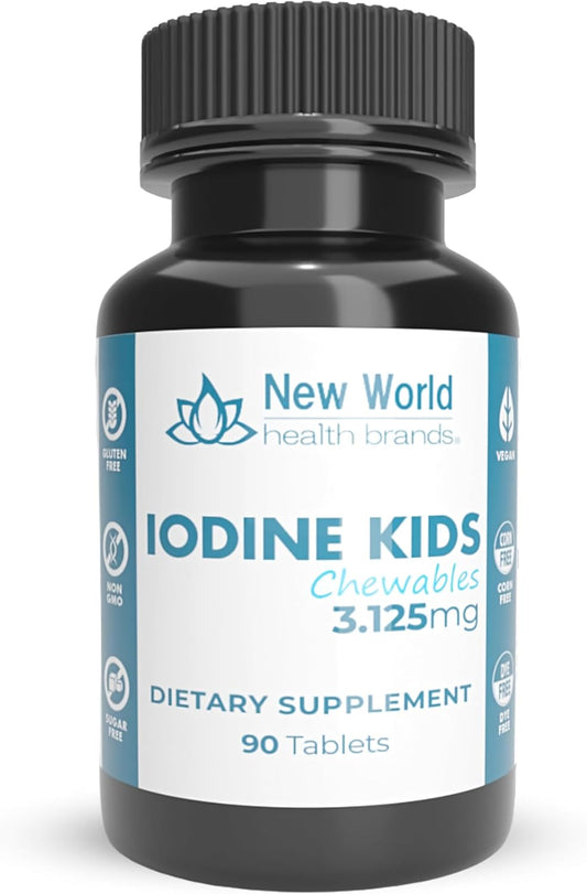 Kids Chewable Iodine Tablets 3.125mg - 90ct for Thyroid & Metabolic Health | Easy to Swallow Kids Iodine Supplement