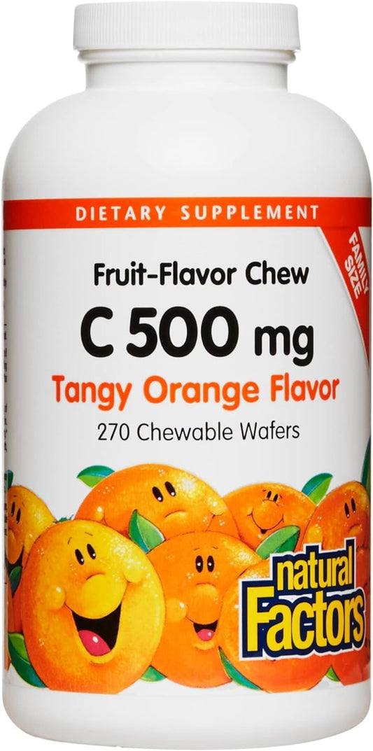 Kids Chewable Vitamin C 500mg with Tangy Orange Flavor - Supports Immune Health, Bones, Teeth, and Gums - 270 Wafers