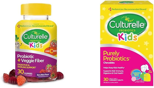 Kids Daily Probiotic + Veggie Fiber Gummies - 30 Count, Ages 3+, Pediatrician-Recommended Chewable Probiotic