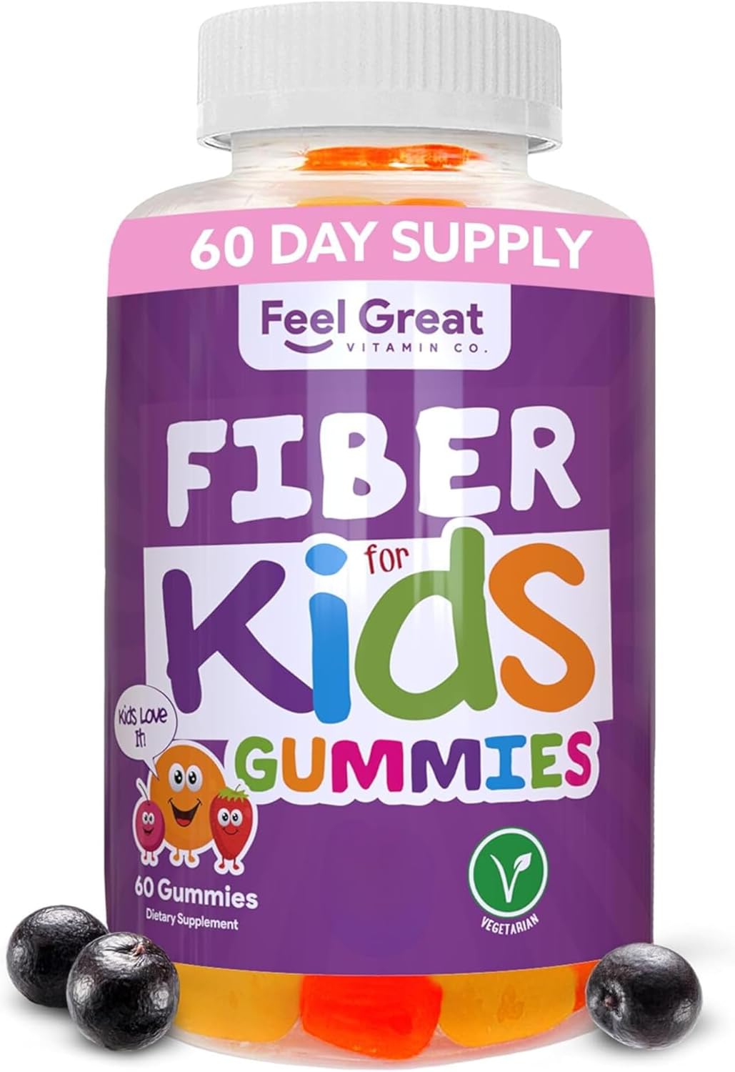 Kids Digestive Support Fiber Gummies - Fruity Flavored Chewables for Constipation Relief - Vegetarian Supplements - 60 Day Supply from Feel Great Vitamin Company