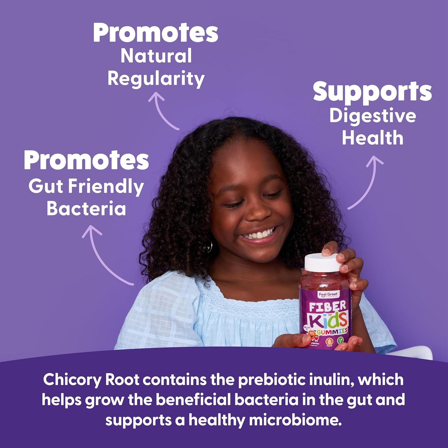 Kids Digestive Support Fiber Gummies - Fruity Flavored Chewables for Constipation Relief - Vegetarian Supplements - 60 Day Supply from Feel Great Vitamin Company