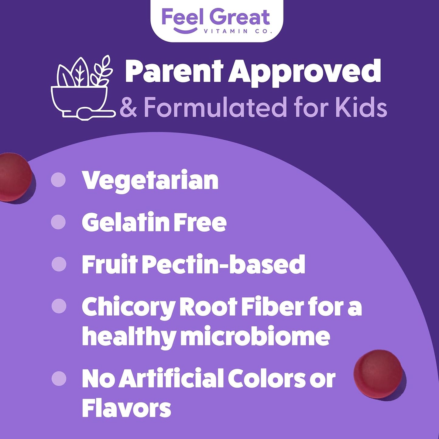 Kids Digestive Support Fiber Gummies - Fruity Flavored Chewables for Constipation Relief - Vegetarian Supplements - 60 Day Supply from Feel Great Vitamin Company