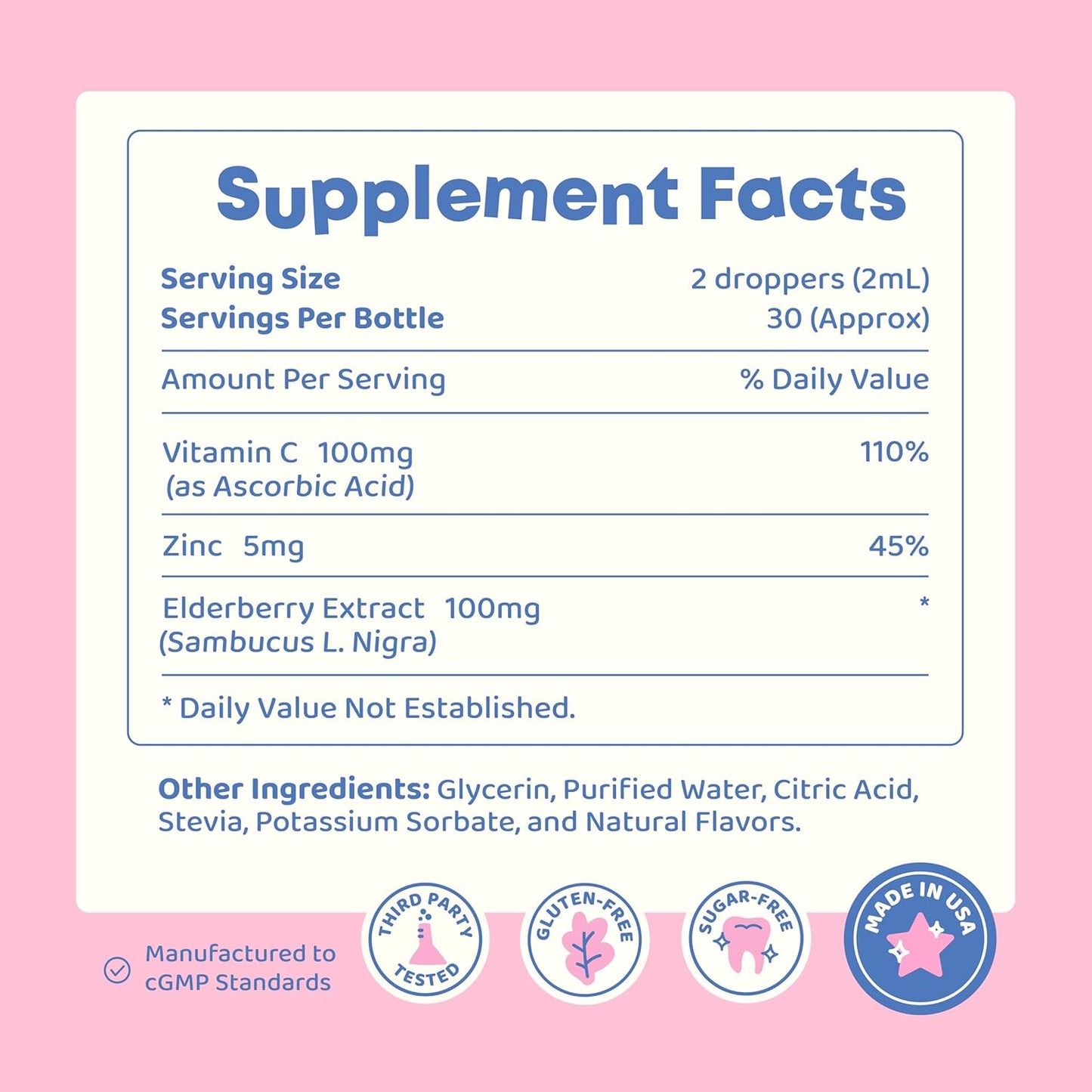 Kids Elderberry Liquid Supplement with Vitamin C and Zinc - Alcohol-Free Toddler Formula - 30 Servings (2 fl oz)