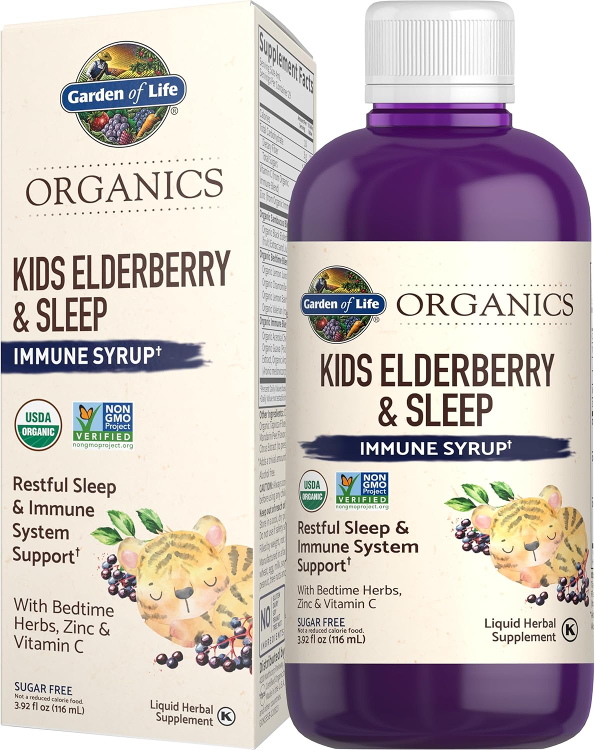 Kids Elderberry & Sleep Immune Syrup Liquid - Garden of Life Organics, Bedtime Herbs for Children, 3.92 fl oz