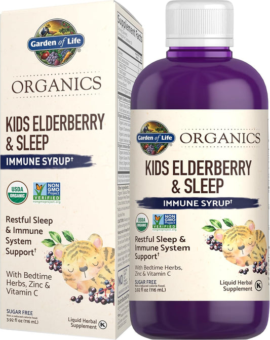 Kids Elderberry & Sleep Immune Syrup Liquid - Garden of Life Organics, Bedtime Herbs for Children, 3.92 fl oz