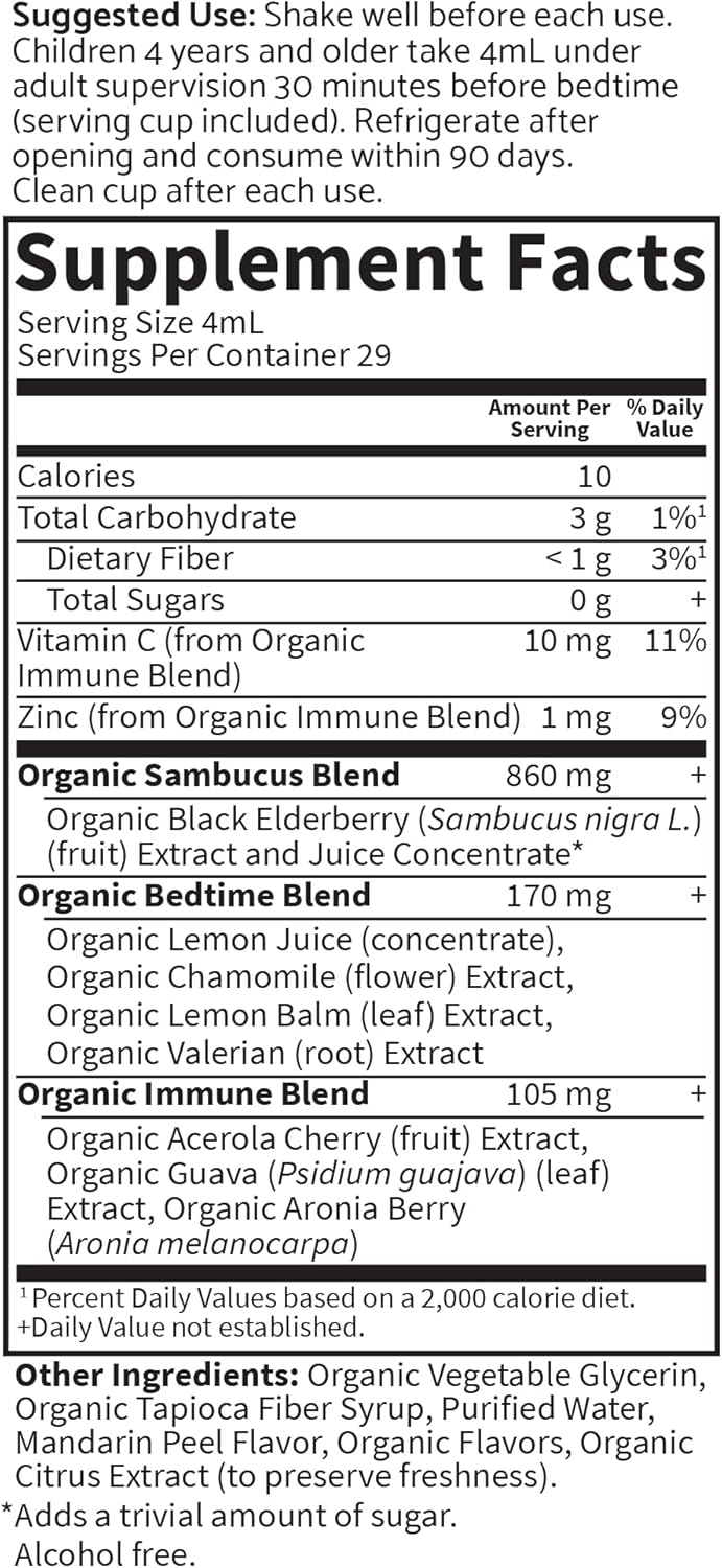 Kids Elderberry & Sleep Immune Syrup Liquid - Garden of Life Organics, Bedtime Herbs for Children, 3.92 fl oz