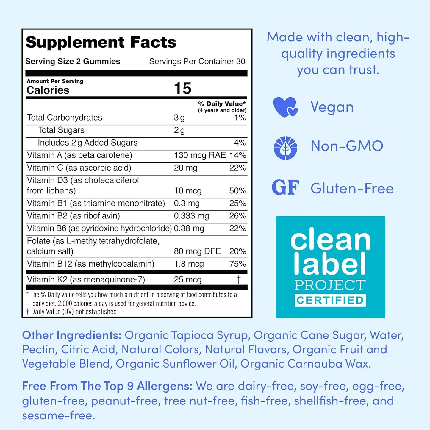 Kids Essential Multivitamin Gummies with Vitamin A, D3, B6, B12, C, K2 & More - Organic Fruits & Veggies for Growth, Brain, Immunity - Natural Strawberry & Orange Flavor - Low Sugar - 60-Day Supply