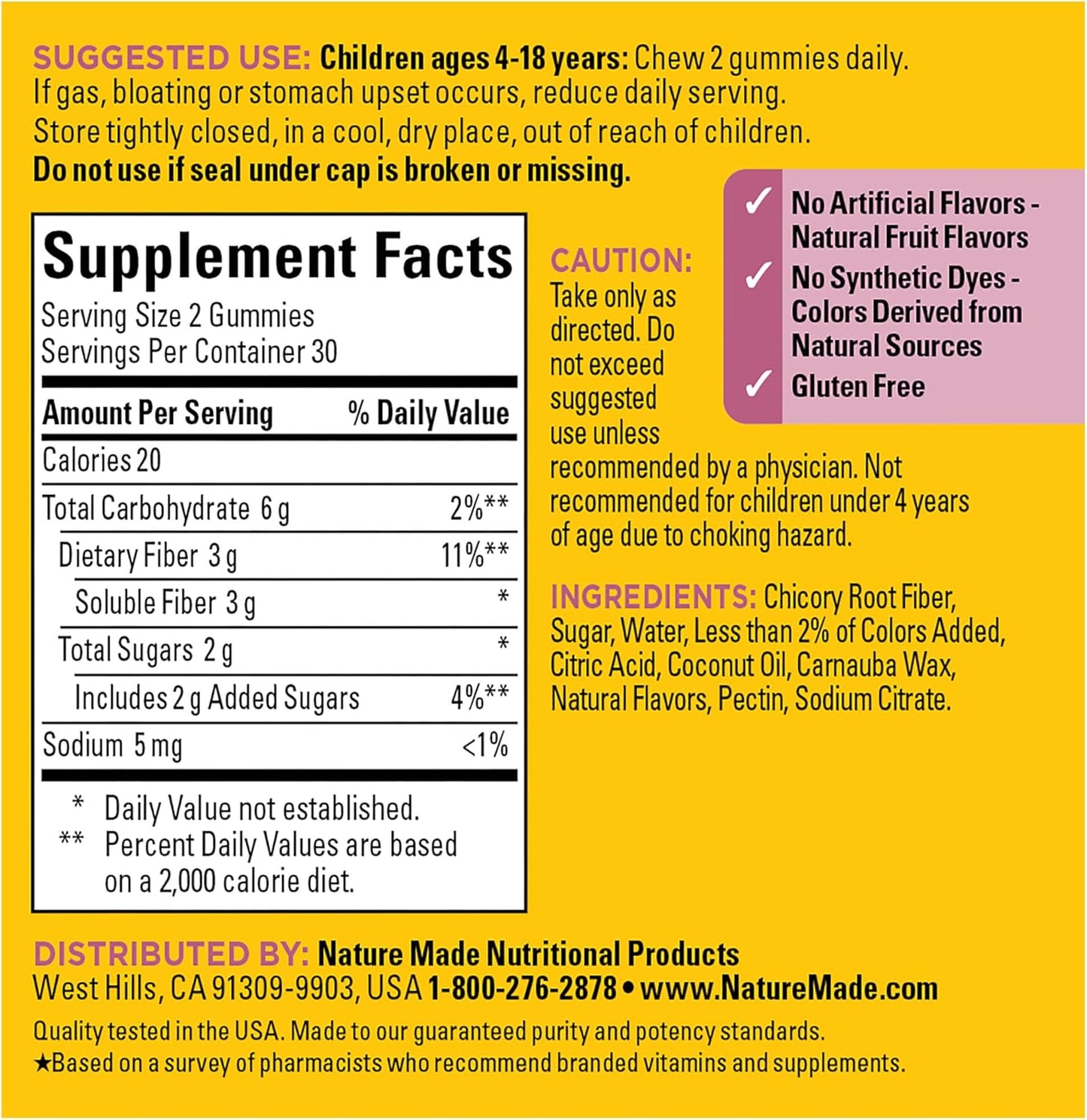 Kids Fiber Gummies by Nature Made - Digestive Health Support, 60 Gummies, 30 Day Supply