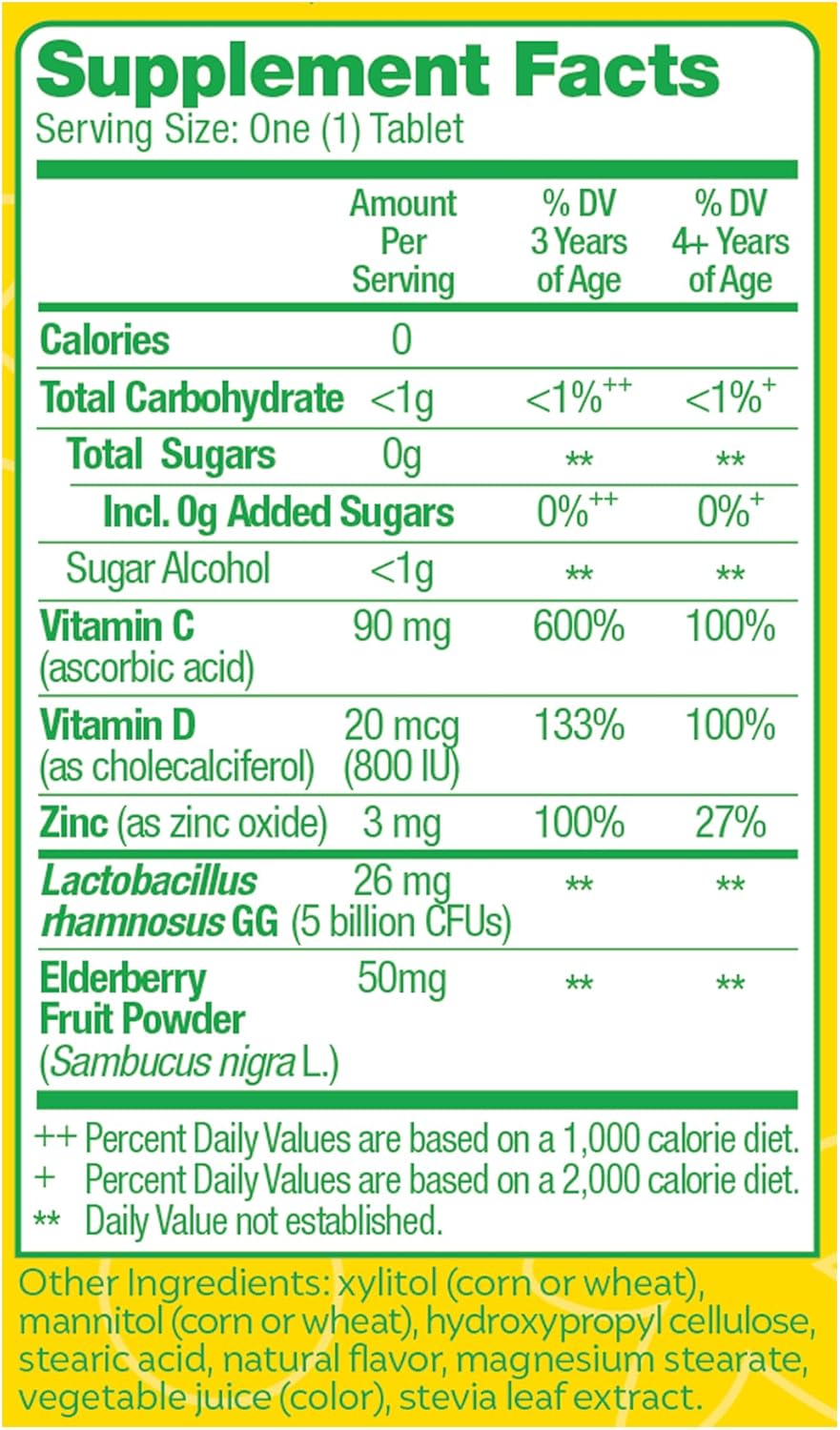 Kids Immune Defense Probiotic with Vitamin C, D, Zinc + Elderberry Chewables - Non-GMO, 4-in-1 Support, 30 Count