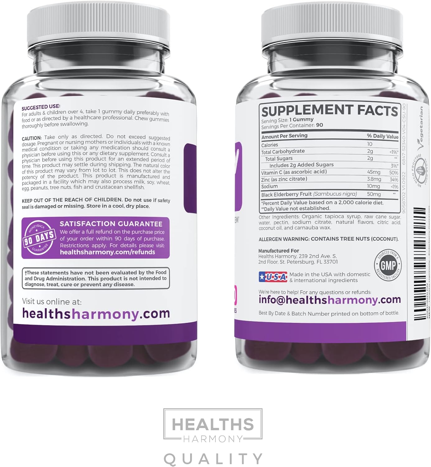 Kids Immune Support: Elderberry Gummies with Vitamin C & Zinc - 90 Raspberry Flavored Gummies - Vegetarian Sambucus Gummies for Children - 3 Months Supply