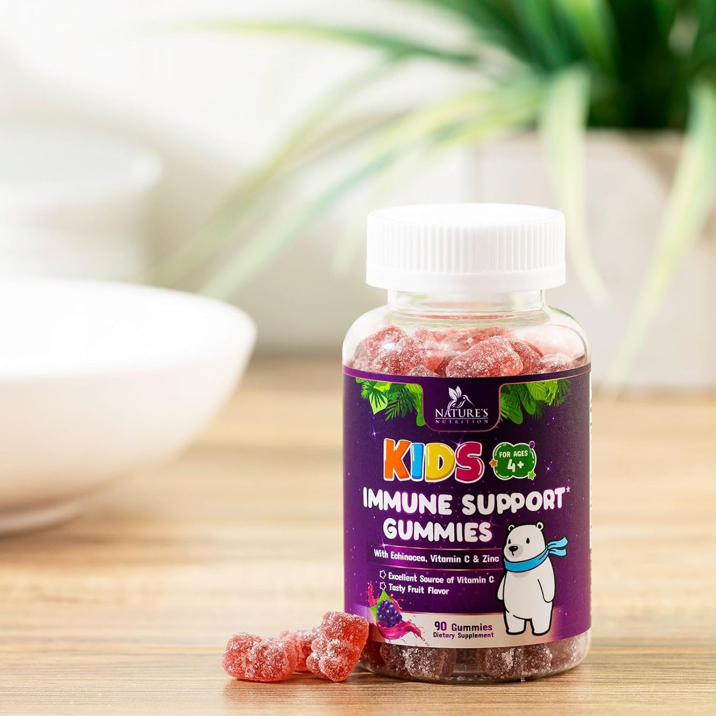 Kids Immune Support Gummies - Vitamin C, Zinc, Echinacea - Vegan & Non-GMO - Natural Berry Flavor - 90 Count