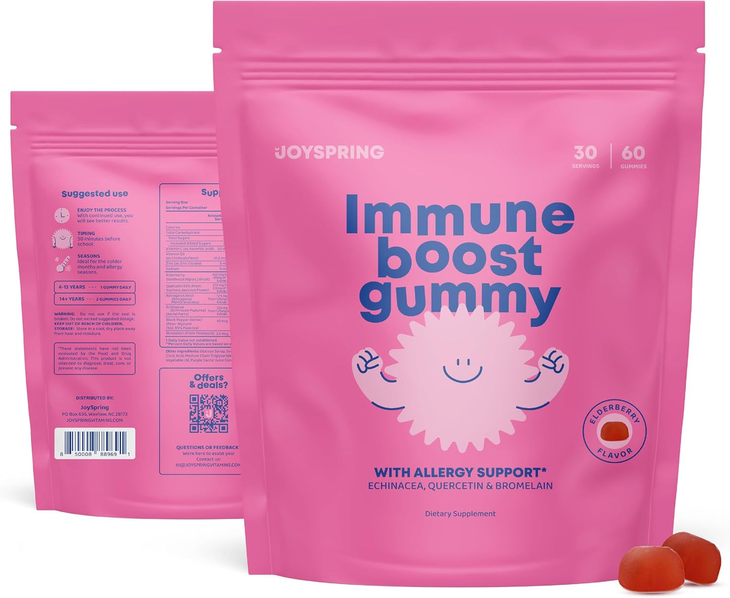 Kids Immune Support Gummies with Quercetin, Bromelain, Elderberry, Vitamin C, and Zinc - 60 Count