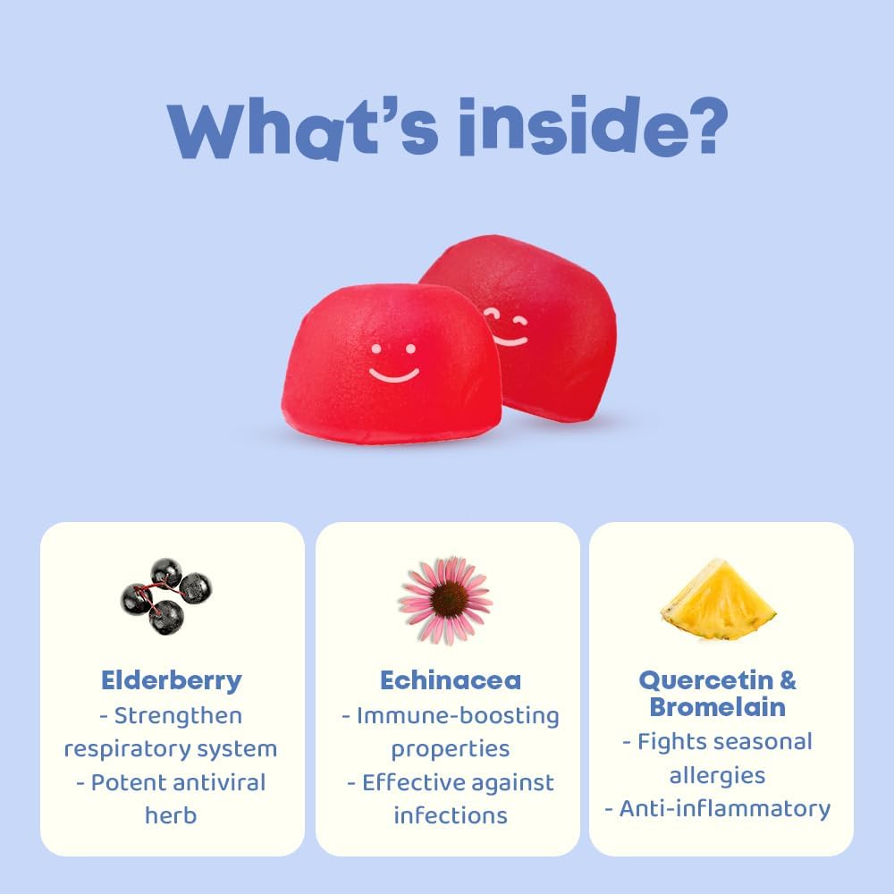 Kids Immune Support Gummies with Quercetin, Bromelain, Elderberry, Vitamin C, and Zinc - 60 Count