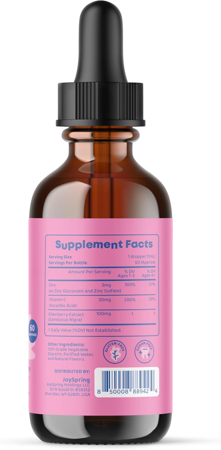 Kids Immune Support Liquid Supplement with Vitamin D3, K2, and Zinc - Elderberry & Zinc Formula by JoySpring
