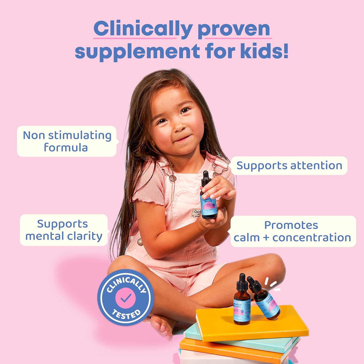 Kid's Liquid Herbal Focus Supplement with Ginkgo Biloba | JoySpring Genius Drops | Clinically Proven (1 fl oz)