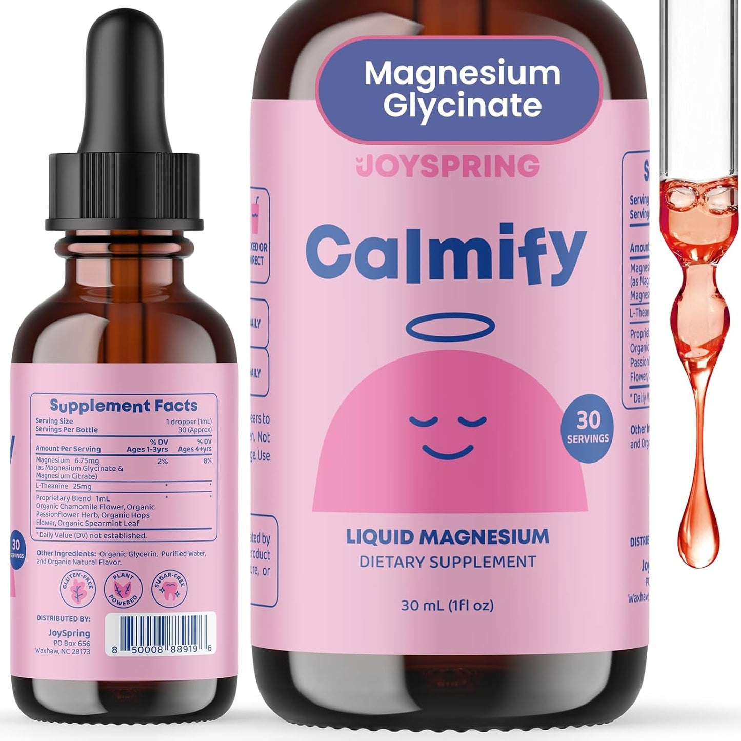 Kids Magnesium Citrate & Glycinate Liquid with L-Theanine & Chamomile - 30 Servings of Sugar-Free Supplement to Support Children & Teens