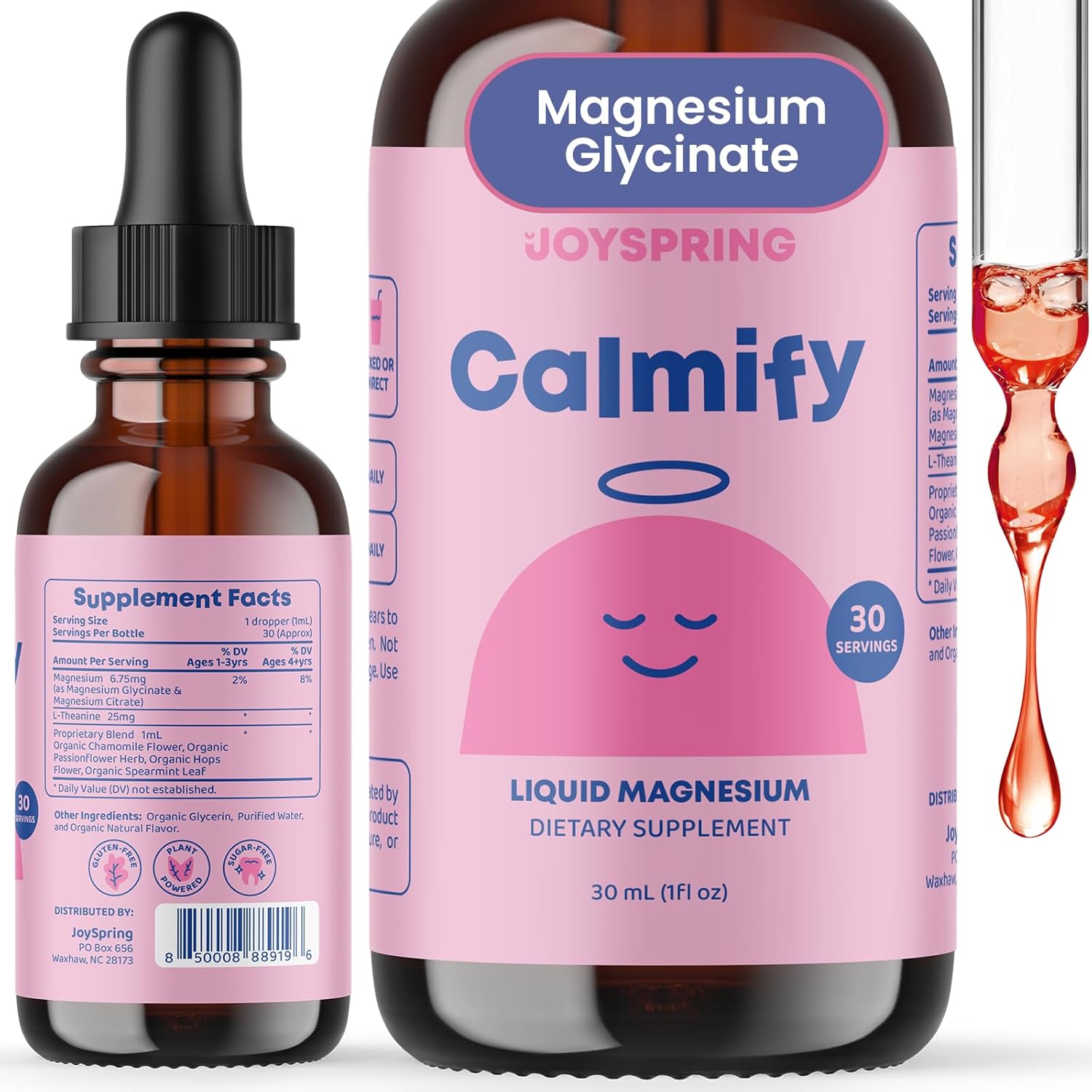Kids Magnesium Citrate & Glycinate Liquid with L-Theanine & Chamomile - 30 Servings of Sugar-Free Supplement to Support Children & Teens