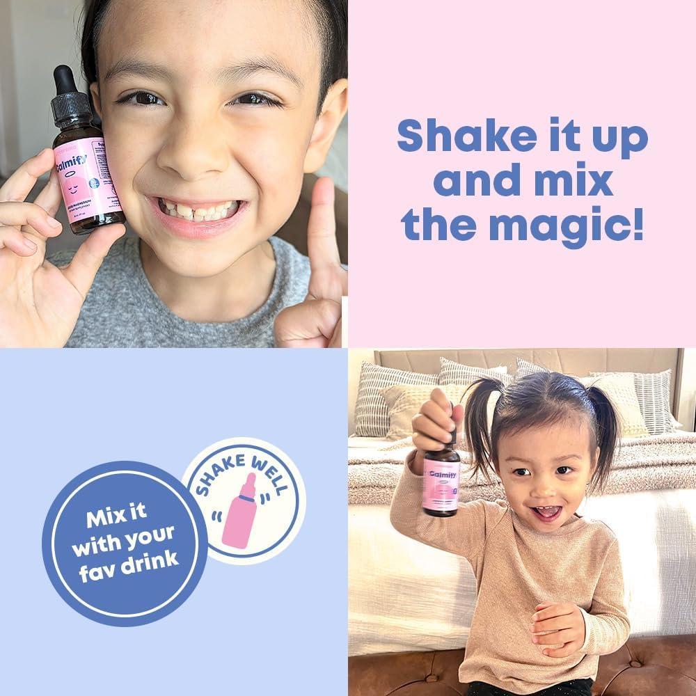 Kids Magnesium Citrate & Glycinate Liquid with L-Theanine & Chamomile - 30 Servings of Sugar-Free Supplement to Support Children & Teens