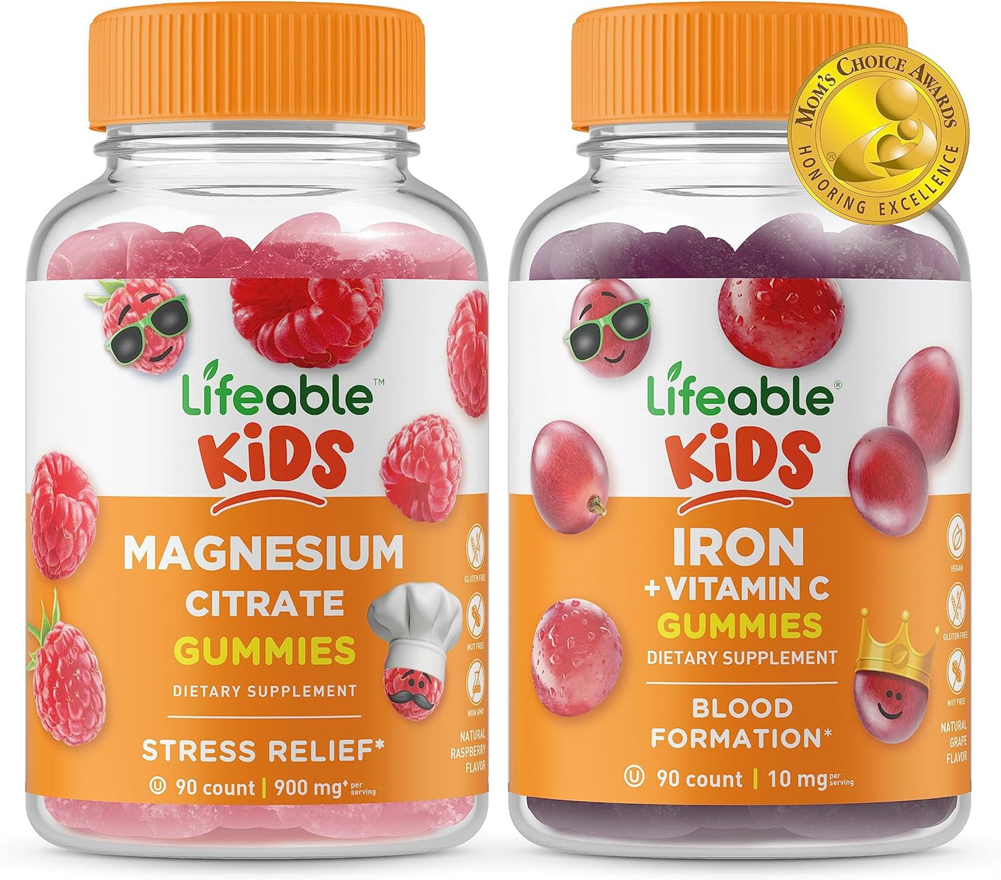 Kids Magnesium, Iron, and Vitamin C Gummies Bundle - Delicious and Nutritious Vitamin Supplement for Children, Gluten and GMO-Free Chewables