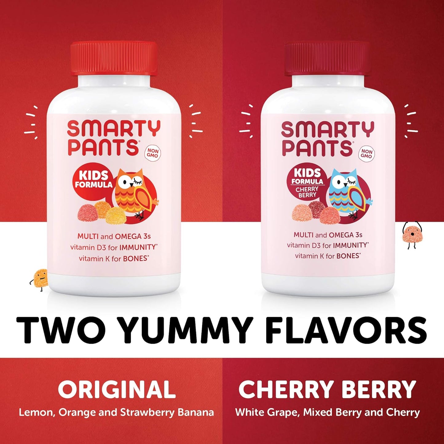 Kids Multivitamin Gummies with Omega 3 Fish Oil, Vitamin D3, C, B12, B6, A, K & Zinc - Immune Support, Grape, Cherry & Berry Flavors - 90 Count