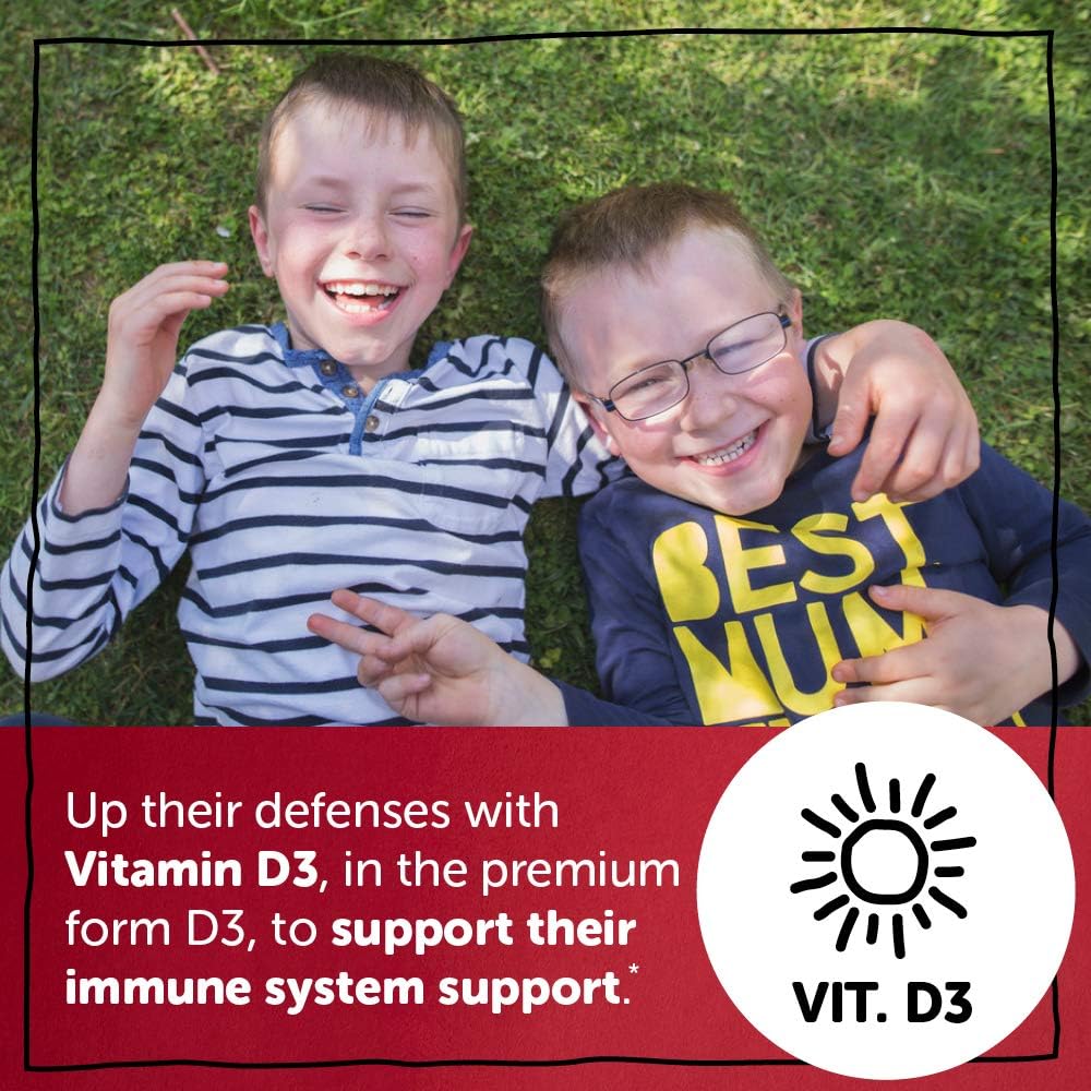 Kids Multivitamin Gummies with Omega 3 Fish Oil, Vitamin D3, C, B12, B6, A, K & Zinc - Immune Support, Grape, Cherry & Berry Flavors - 90 Count