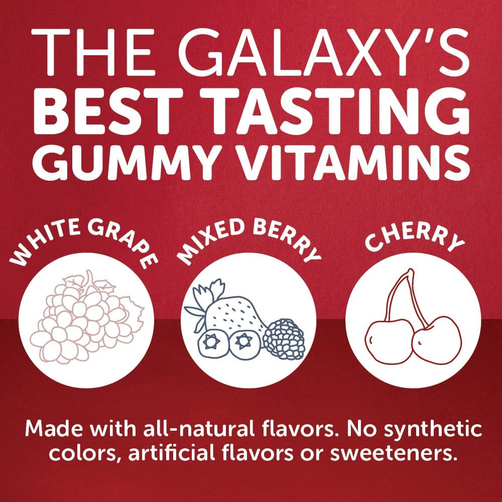 Kids Multivitamin Gummies with Omega 3 Fish Oil, Vitamin D3, C, B12, B6, A, K & Zinc - Immune Support, Grape, Cherry & Berry Flavors - 90 Count