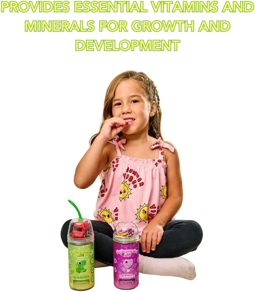 Kids Multivitamin Gummies with Vitamins C, D, B6, B12 & Zinc - Gluten-Free, Non-GMO, Immune Support - Omega 3, Flax Seed Oil - Erythritol-Free - 100 Gummies - Pink