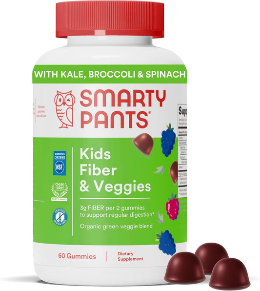 Kids Prebiotic Fiber Gummy Supplement with Organic Green Veggies - 60 Count