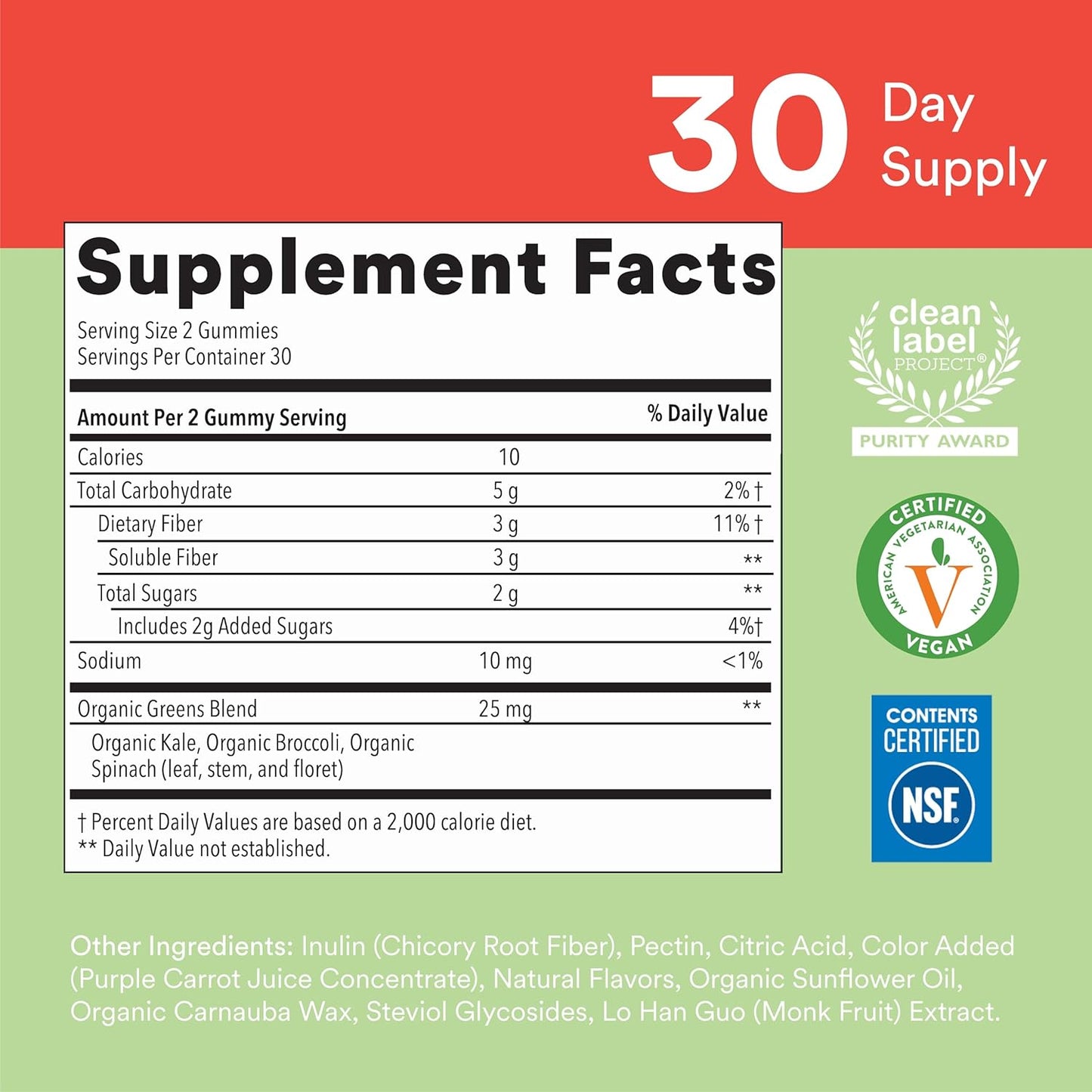 Kids Prebiotic Fiber Gummy Supplement with Organic Green Veggies - 60 Count
