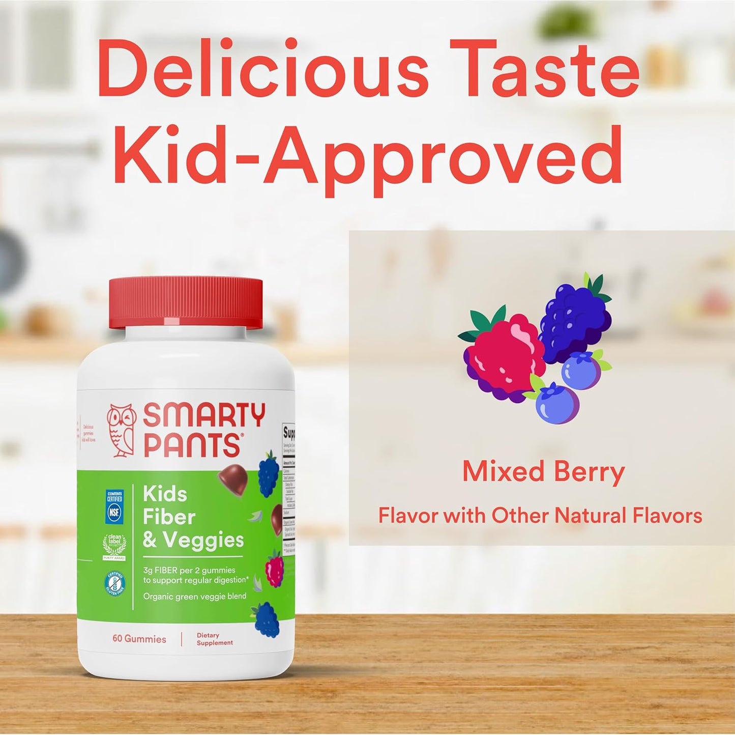 Kids Prebiotic Fiber Gummy Supplement with Organic Green Veggies - 60 Count