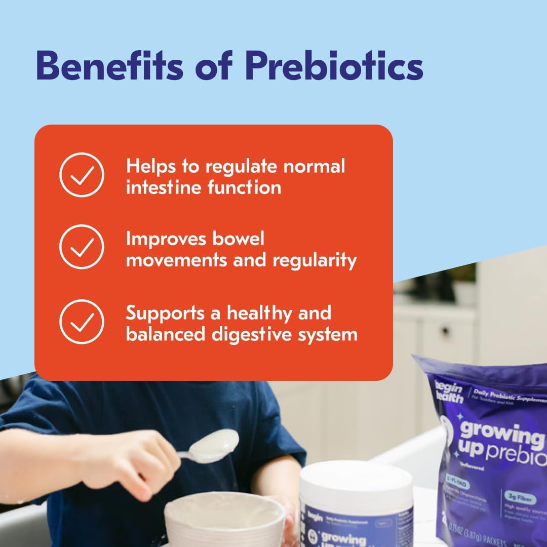 Kids Prebiotic Soluble Powder Supplement 56-Pack | Stool Softeners for Digestive Health | Mix with Daily Beverages - Unflavored