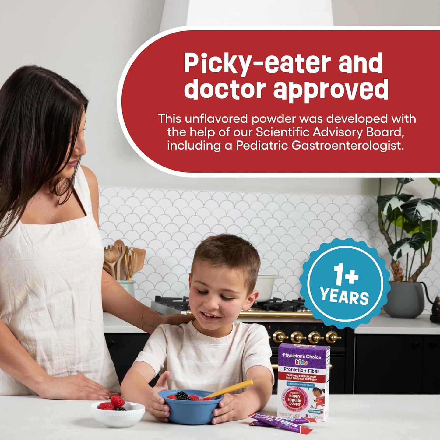 Kids Probiotic and Prebiotic Fiber Packets for Digestive Health - Physician's Choice - Ages 1+, Supports Regularity and Constipation - Unflavored - 24 Packets