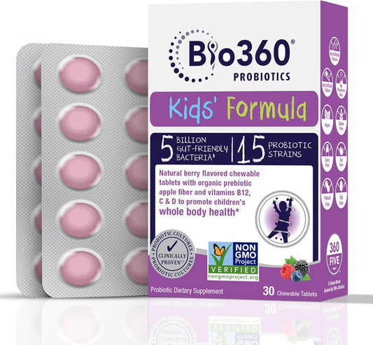 Kids Probiotic Chewables with 15 Strains & 5 Billion CFU for Brain, Immune & Digestive Health - Organic Prebiotics for Gut & Constipation - Mixed Berry Flavor - 30 Count