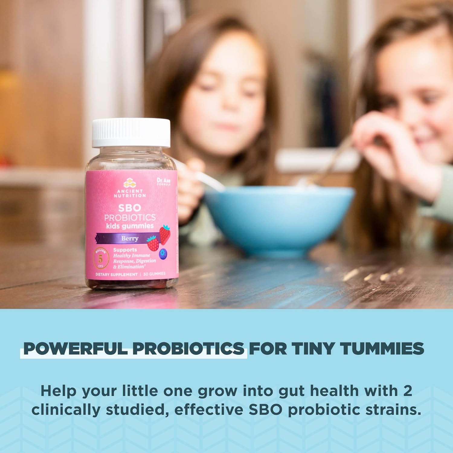 Kids Probiotic Gummies with Berry Flavor, 5 Billion CFUs, Supports Gut Health, Reduces Bloating & Constipation, 30 Count