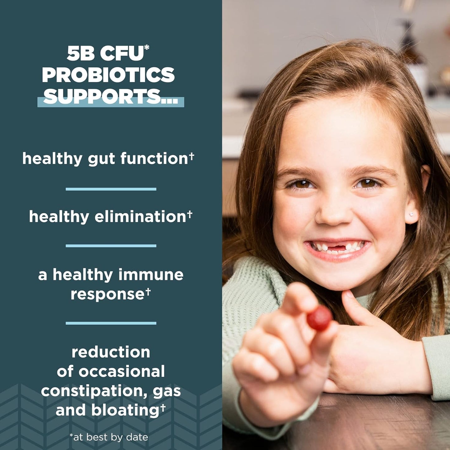 Kids Probiotic Gummies with Berry Flavor, 5 Billion CFUs, Supports Gut Health, Reduces Bloating & Constipation, 30 Count