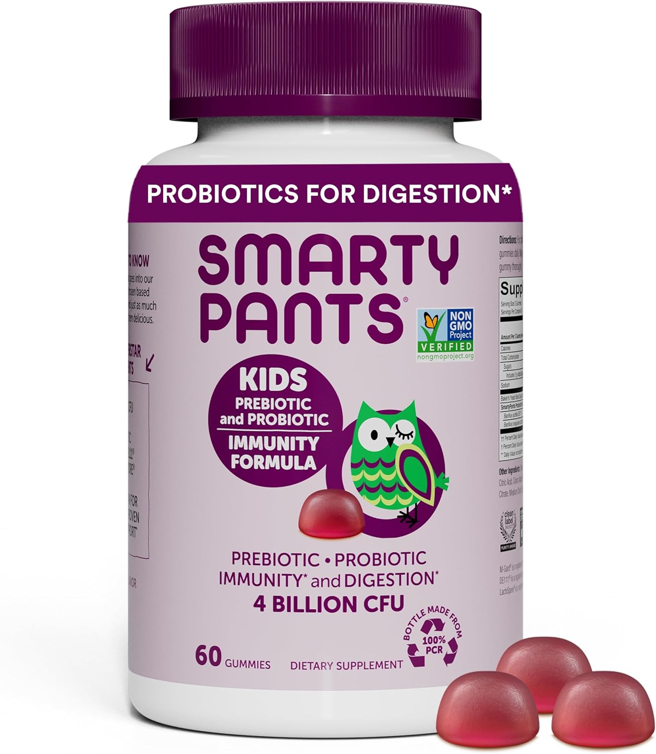 Kids Probiotic Immunity Gummies with Prebiotics: Digestive & Immune Support, Gluten-Free, Vegan, Grape Flavor - 60 Count