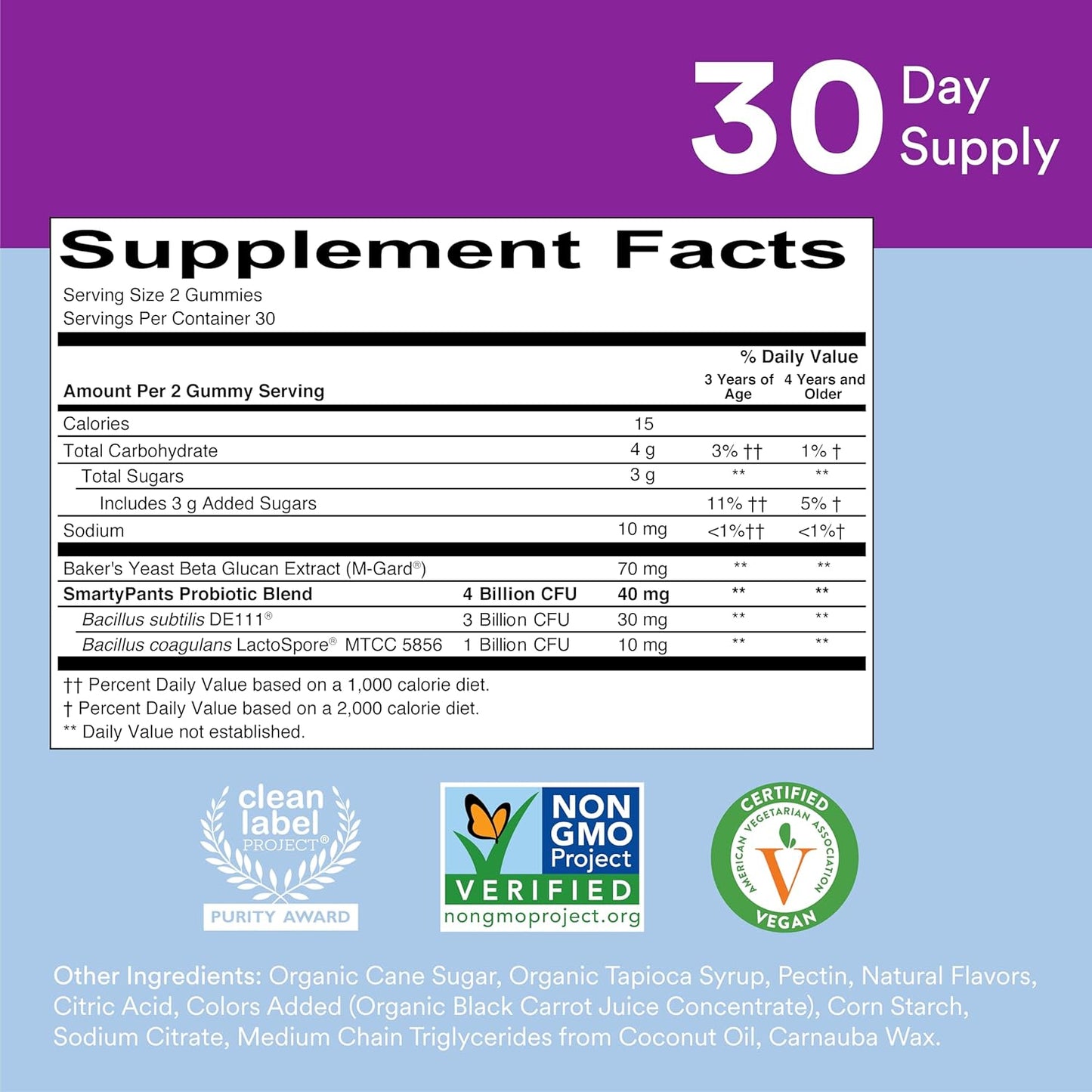 Kids Probiotic Immunity Gummies with Prebiotics: Digestive & Immune Support, Gluten-Free, Vegan, Grape Flavor - 60 Count