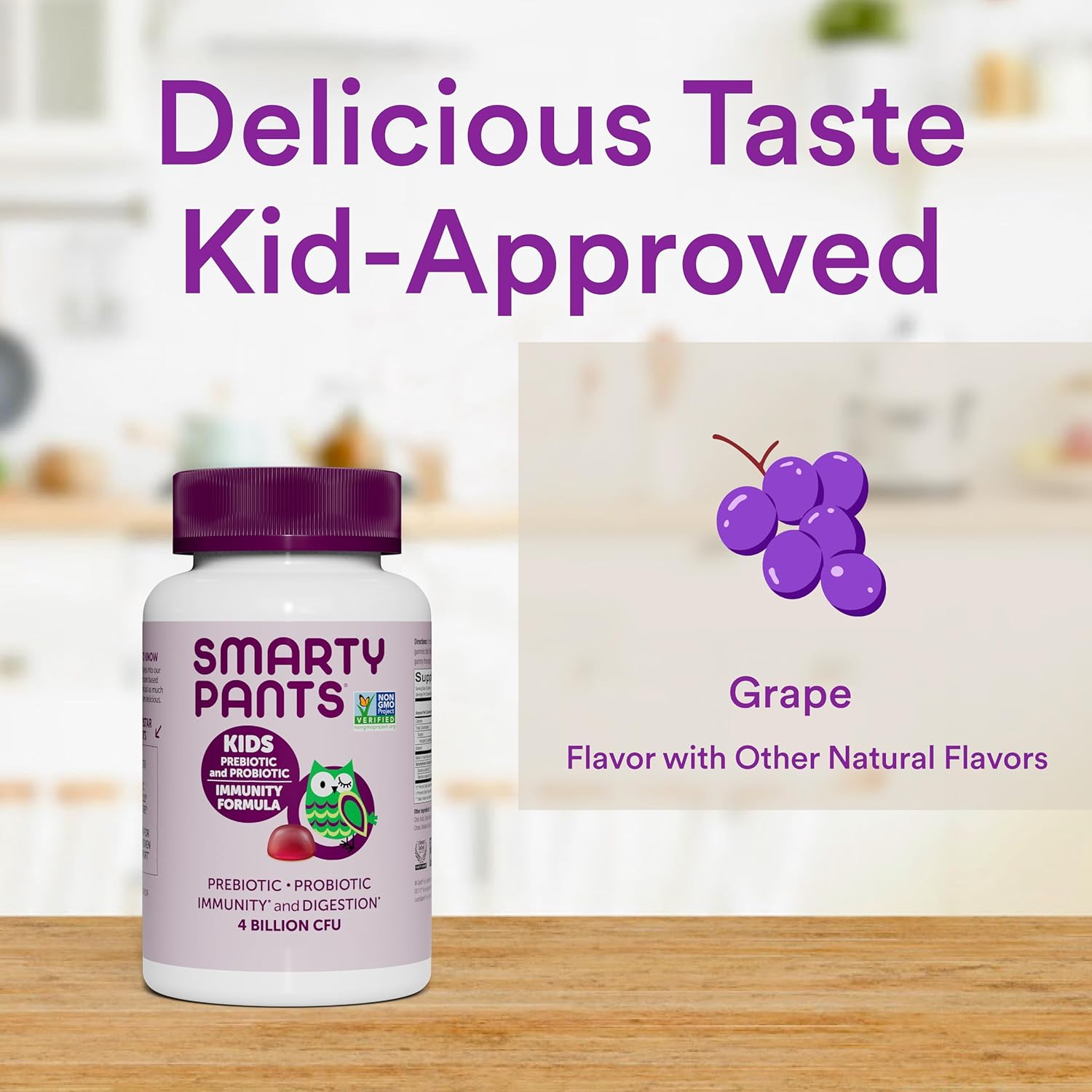 Kids Probiotic Immunity Gummies with Prebiotics: Digestive & Immune Support, Gluten-Free, Vegan, Grape Flavor - 60 Count