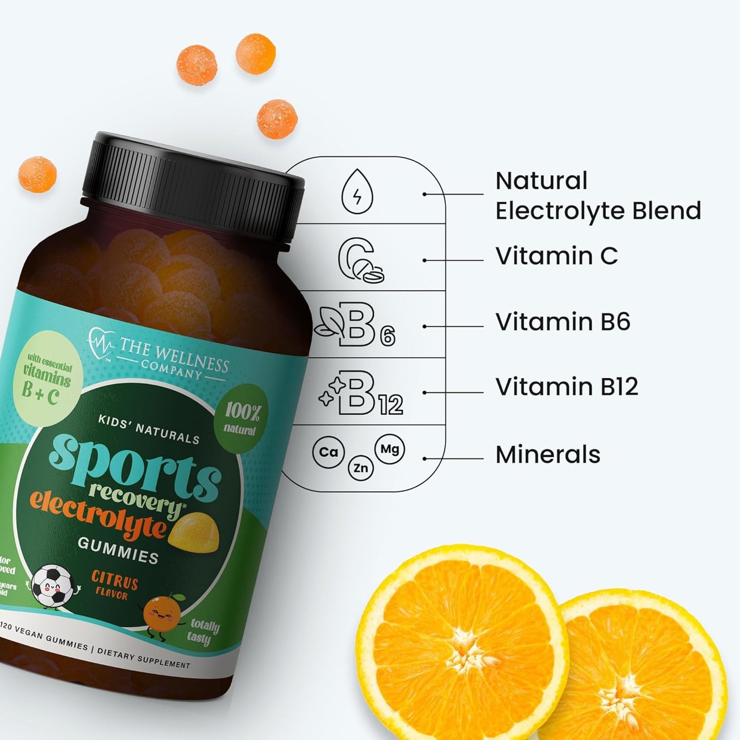Kids Sports Recovery Gummy Supplement | 60 Gummies - 1 Month Supply | Natural Electrolyte Booster with Vitamins and Minerals for Hydration and Replenishment