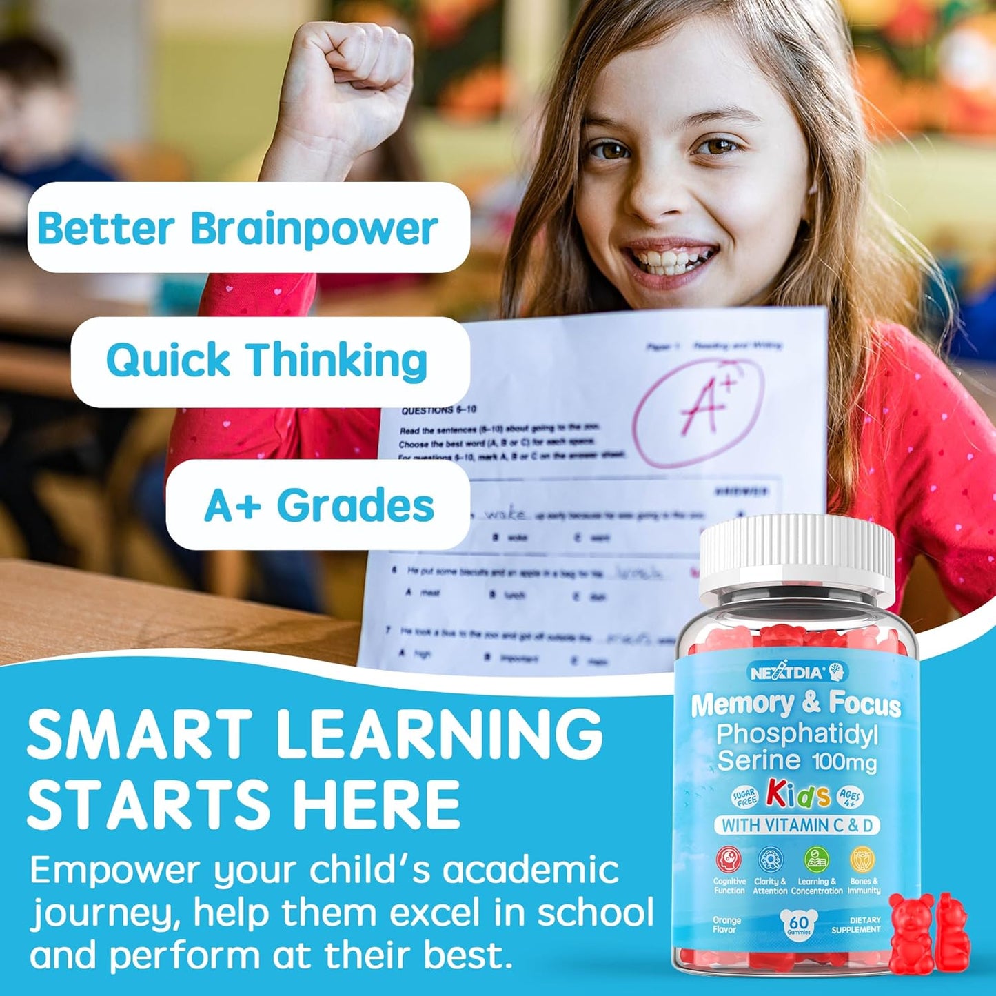 Kids Sugar Free Phosphatidylserine and GABA Gummies by Nextdia