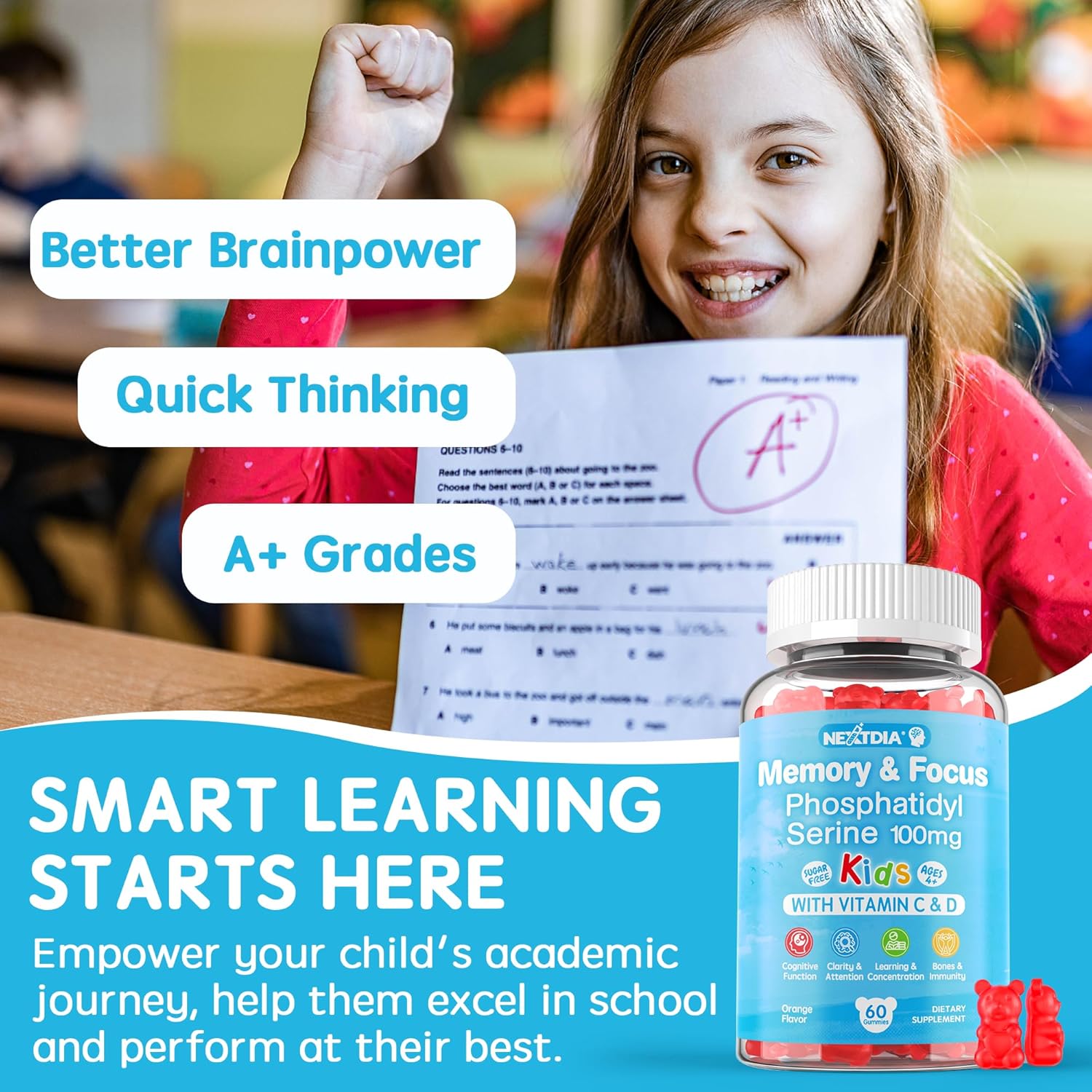 Kids Sugar Free Phosphatidylserine and GABA Gummies by Nextdia