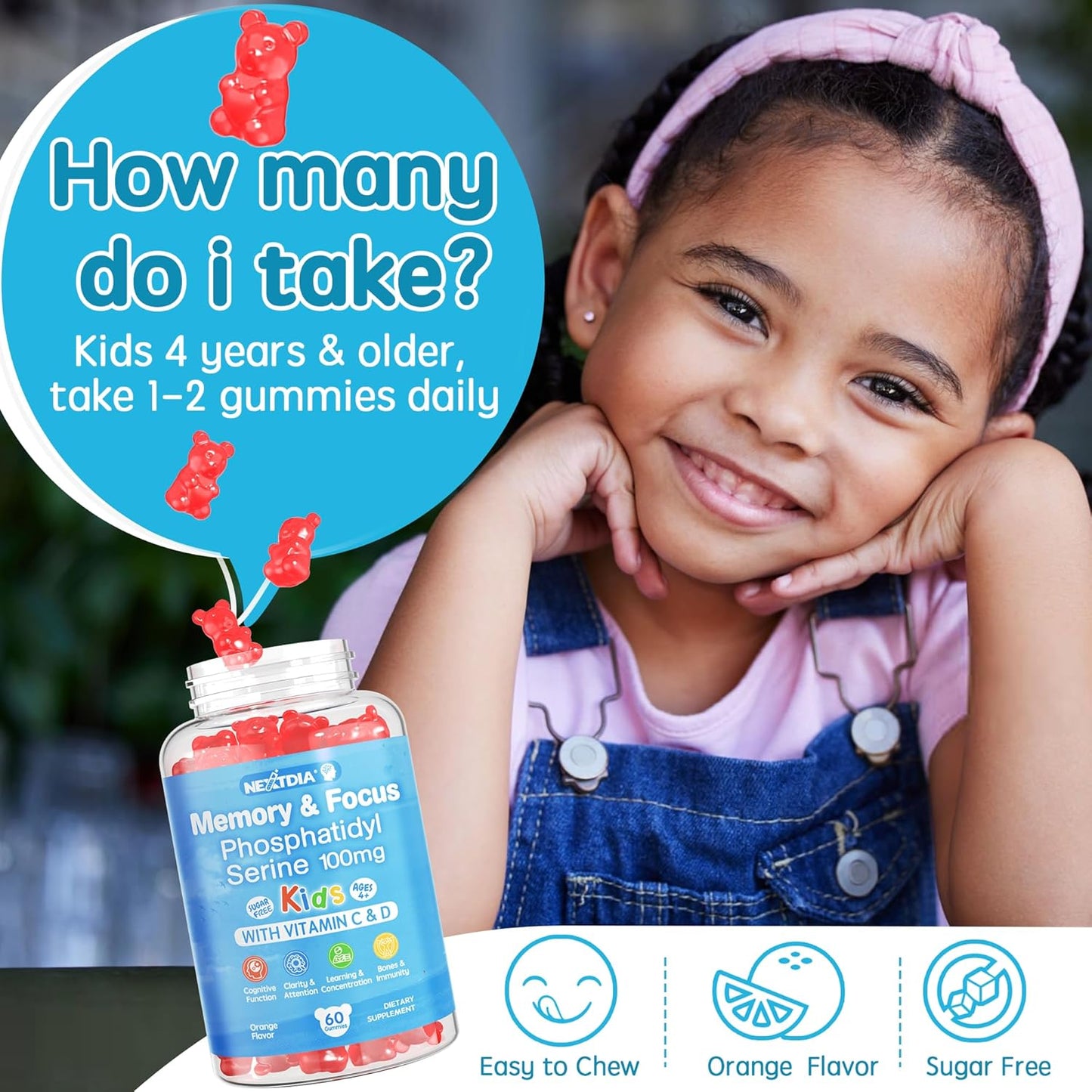 Kids Sugar Free Phosphatidylserine and GABA Gummies by Nextdia