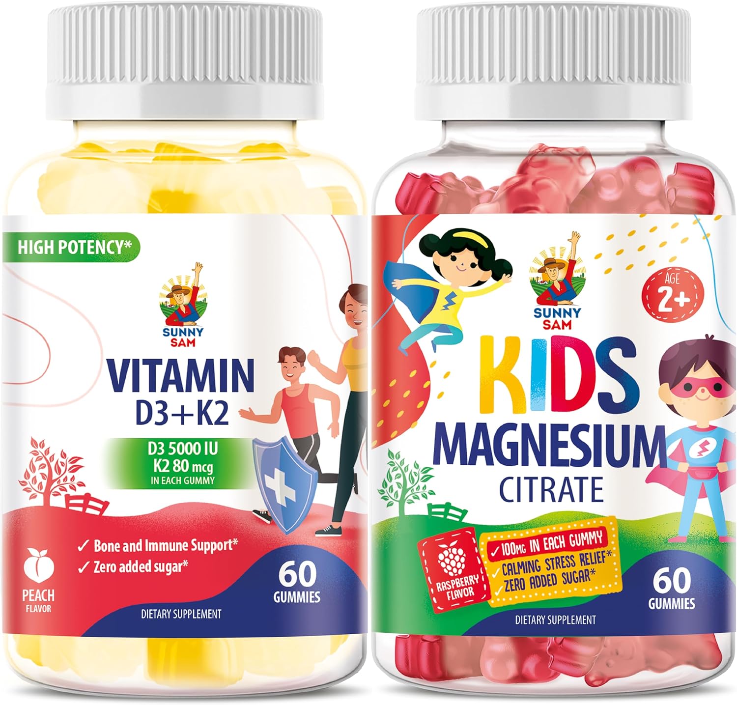 Kids' Sunshine Gummy Bundle: Vitamin D3, K2, Magnesium Citrate for Mood & Muscle Support