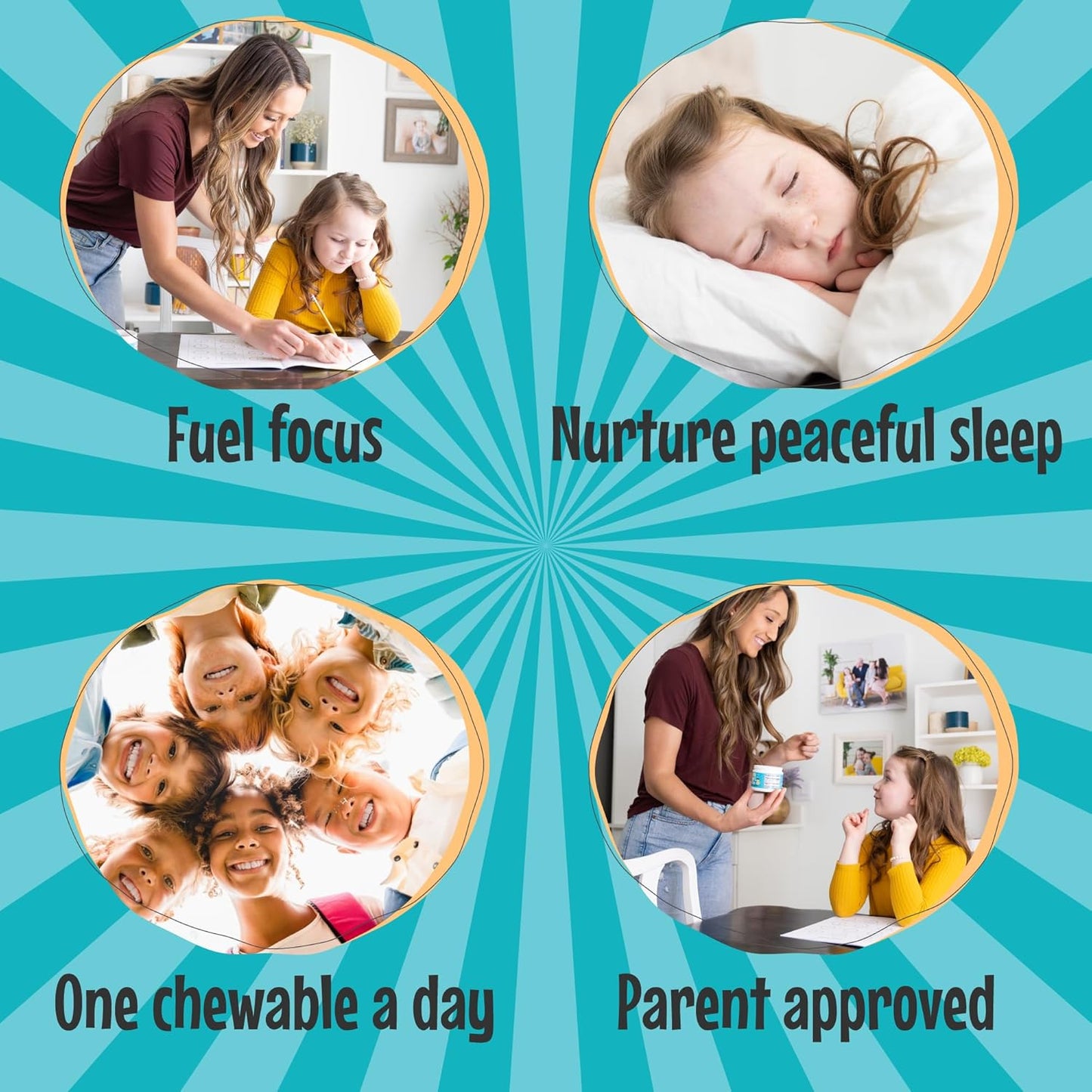 Kids Super Calm Magnesium Chewable Vitamin for Relaxation & Focus with L-Theanine | All Natural Calm Supplement | USA Made | 30 Piece