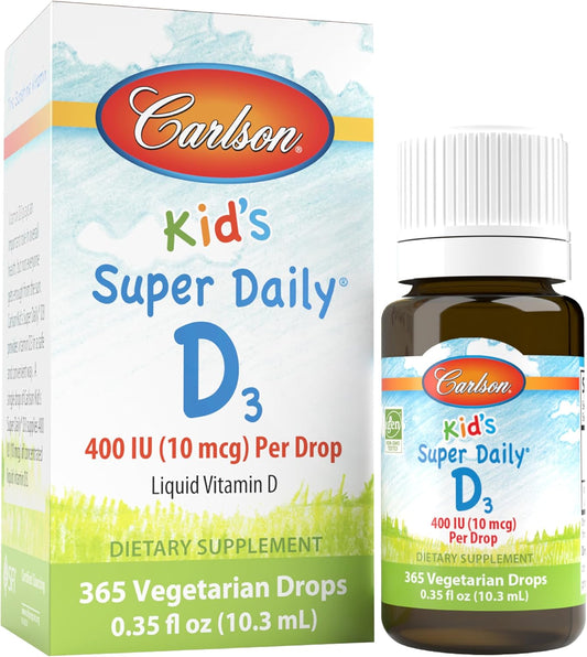 Kid's Super Daily D3 Vitamin Drops - 400 IU per Drop for Heart & Immune Health, Vegetarian Liquid Formula, Unflavored - 1 Year Supply